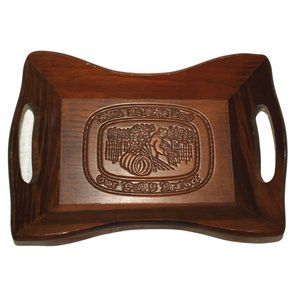 Vintage wooden tray carved " Give us this day our daily bread "